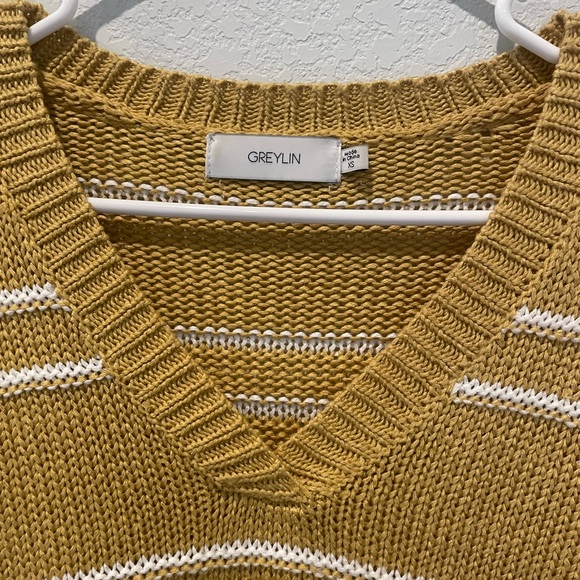 Greylin Larissa Lightweight Stripe Sweater In Golden Mustard Size Extra Small - Picture 4 of 9